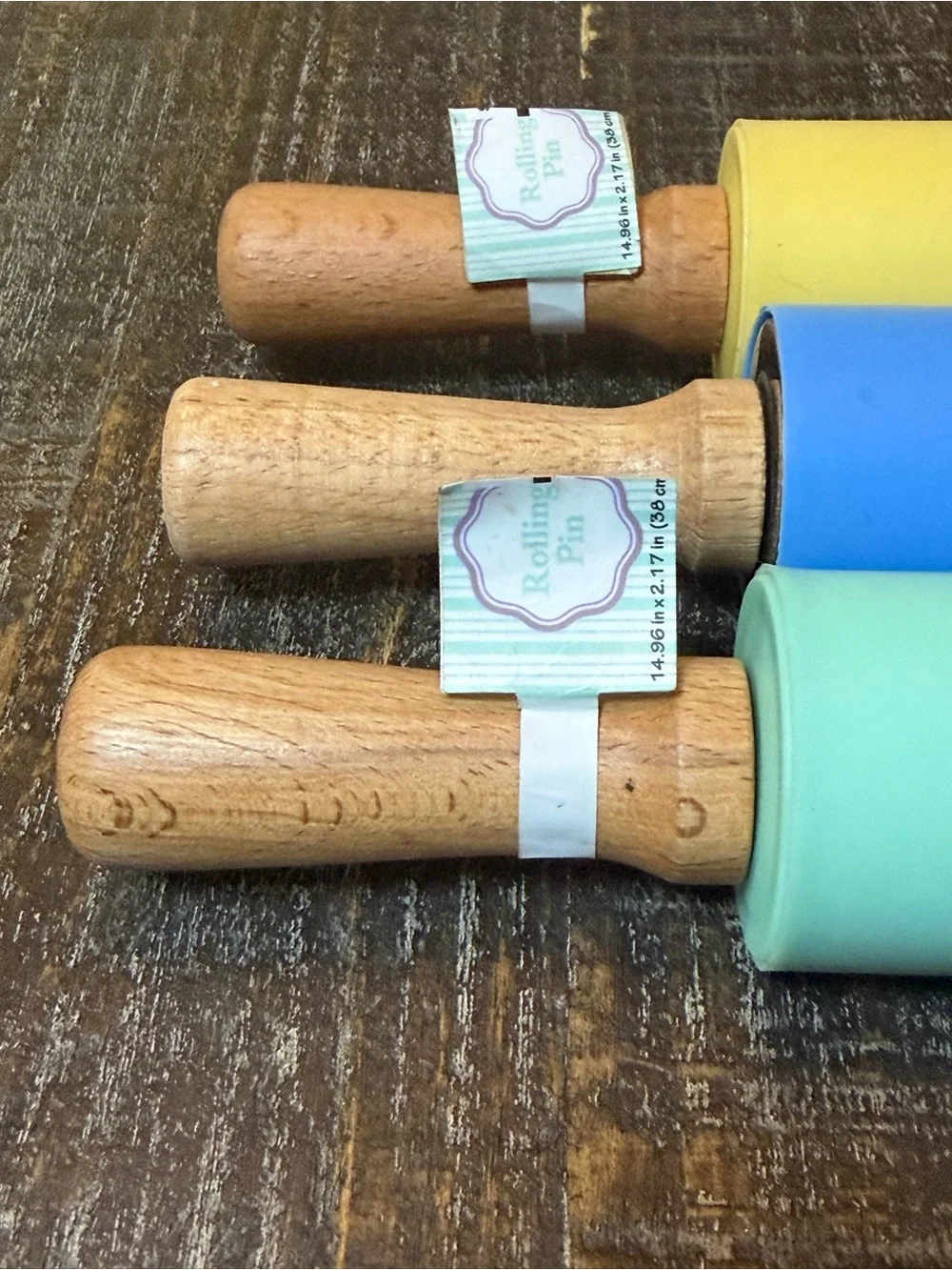 Set of 3 Silicone Rolling Pins – Mint, Blue & Yellow